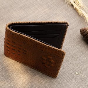 Ví da bò dập vân cá sấu, vàng cam 15