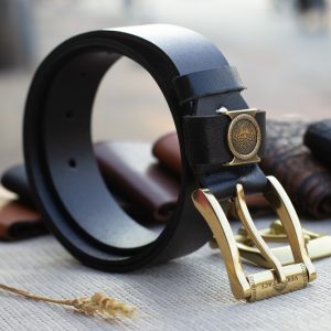 Thắt lưng nam da bò - Khóa đồng, màu đen sang trọng 19