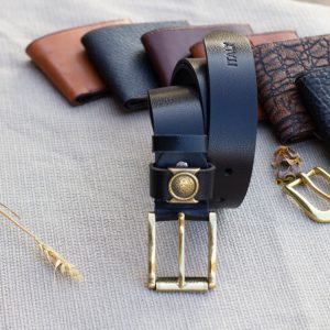 Thắt lưng nam da bò - Khóa đồng, màu đen sang trọng 16