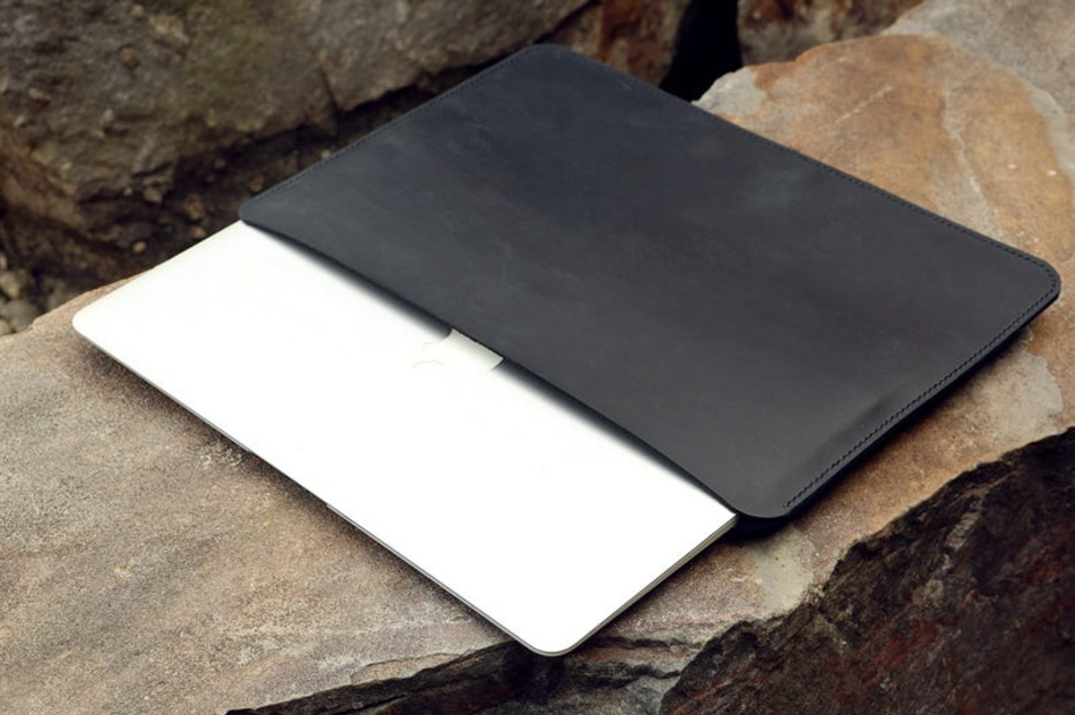 Túi da handmade đựng Macbook, Black color 14
