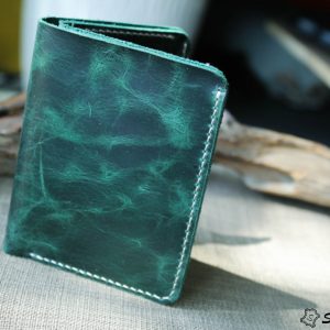 Ví da nam handmade, pullup wax xanh ngọc bích. 15