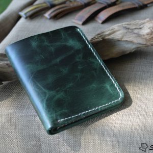 Ví da nam handmade, pullup wax xanh ngọc bích. 13