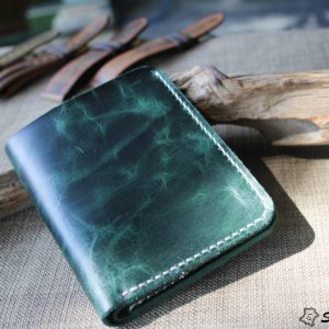 Ví da nam handmade, pullup wax xanh ngọc bích. 11
