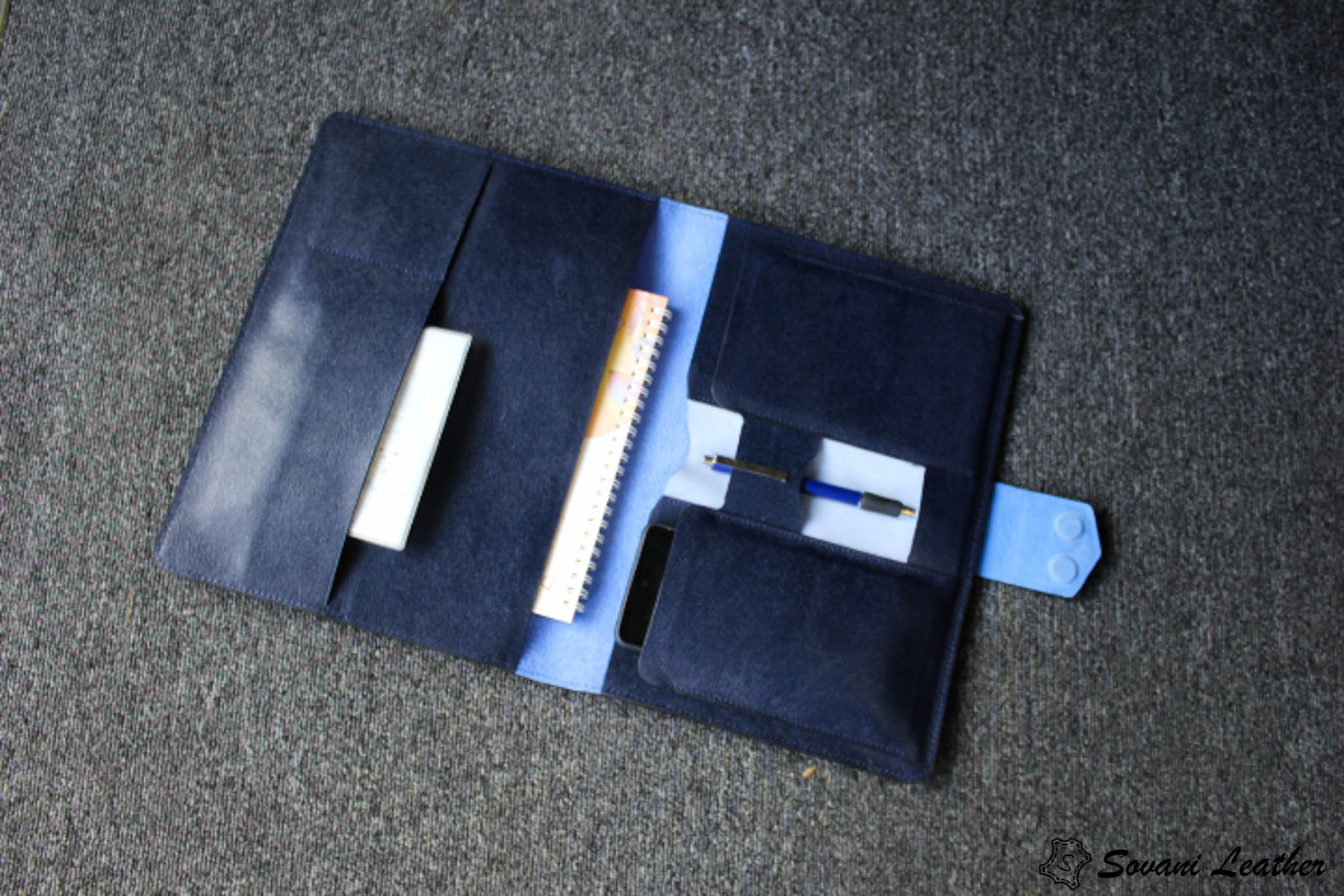 Túi da handmade đựng Macbook, Laptop Surface xanh navi 30
