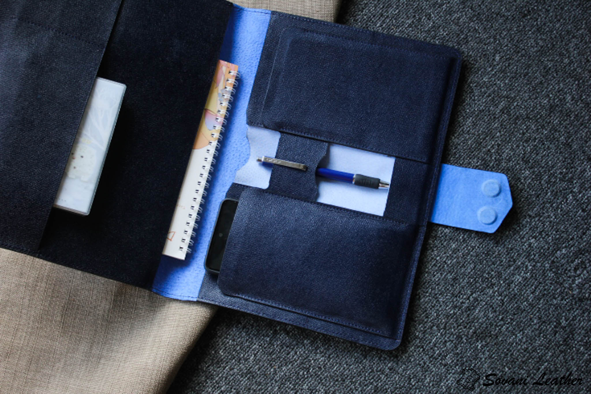 Túi da handmade đựng Macbook, Laptop Surface xanh navi 33