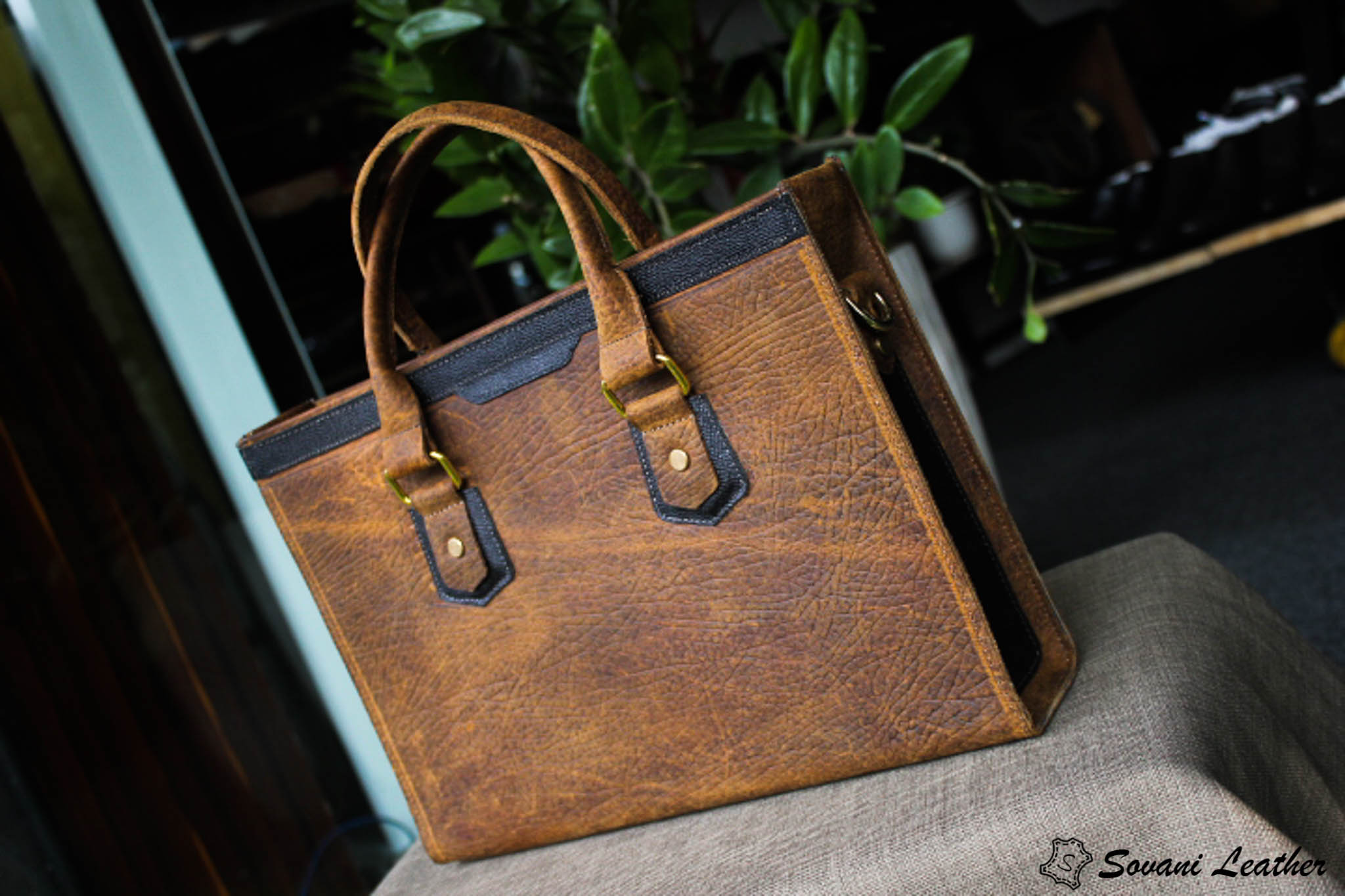 Cặp da bò vân voi handmade cao cấp – nâu đỏ 22