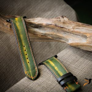 Dây đồng hồ Da Vegtan handmade – màu patina xanh lá 14