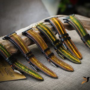 Dây đồng hồ Da Vegtan handmade – màu patina xanh lá 17